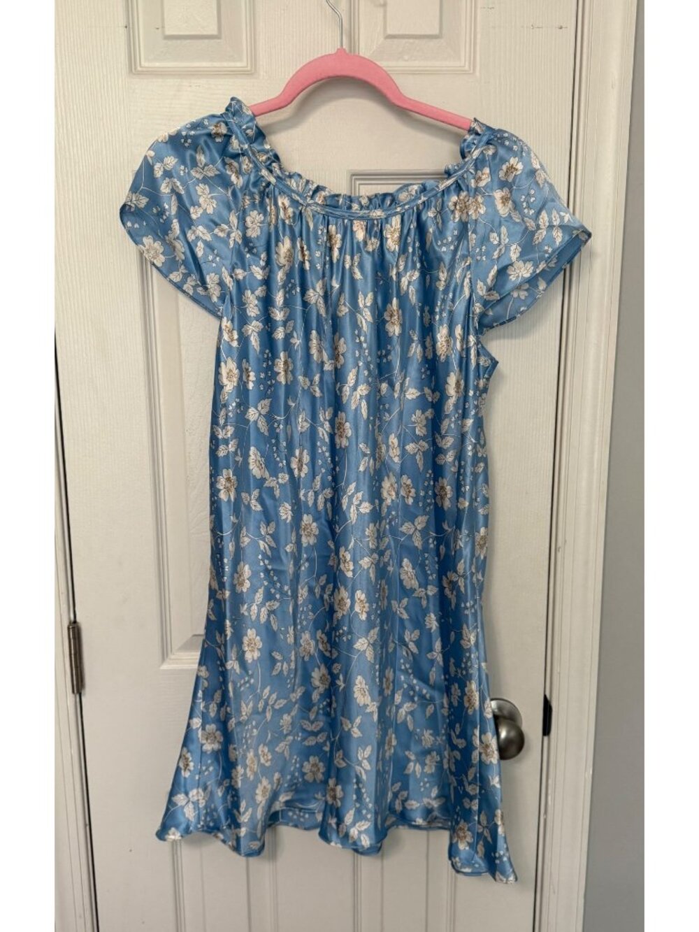 Vintage Oscar De La Renta Floral Satin Nightgown Slip Sleepwear Ruffle Medium - Picture 3 of 6